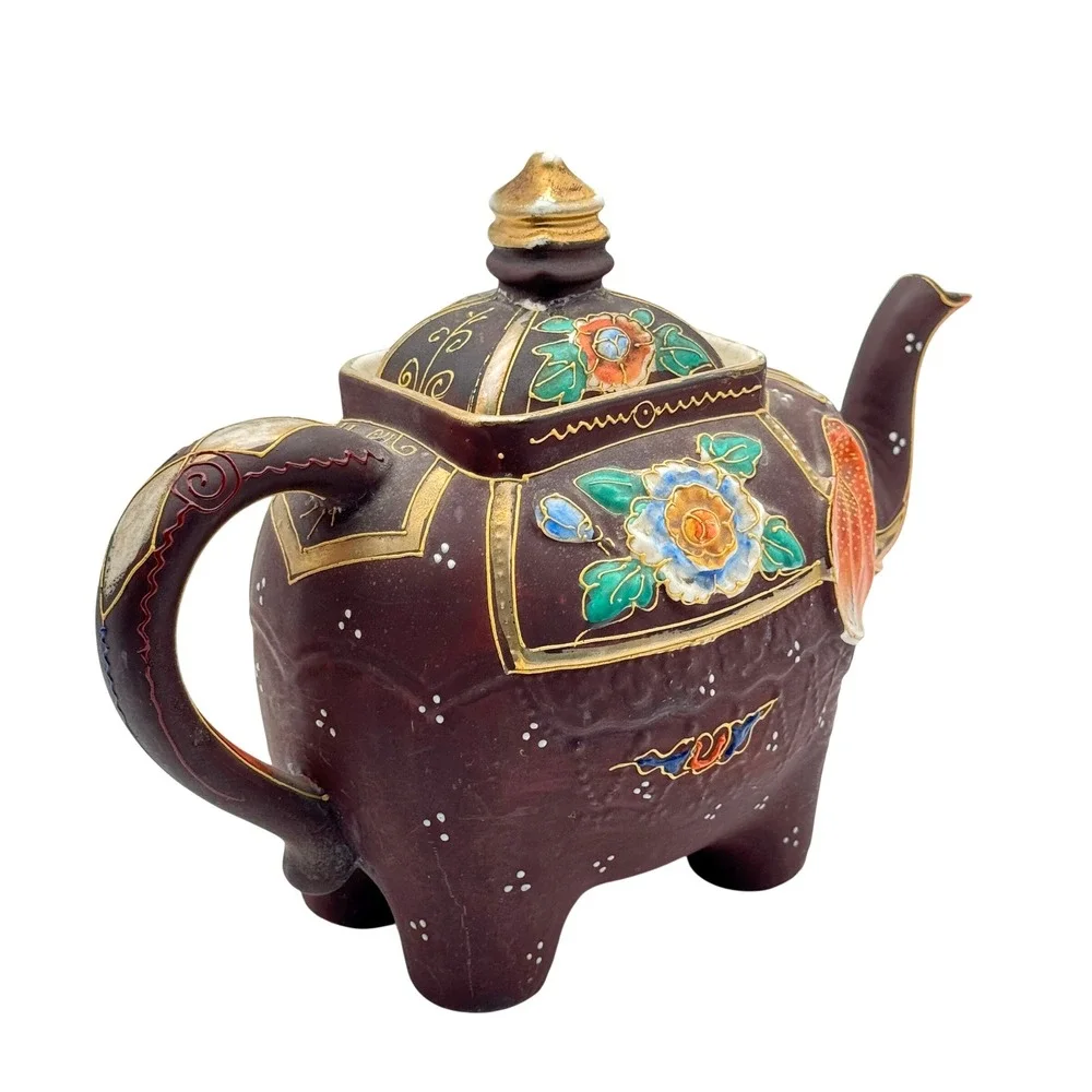 Elephant Teapot‎ Made In Japan Moriage Hand Painted Art Deco Kutani Style Enamel